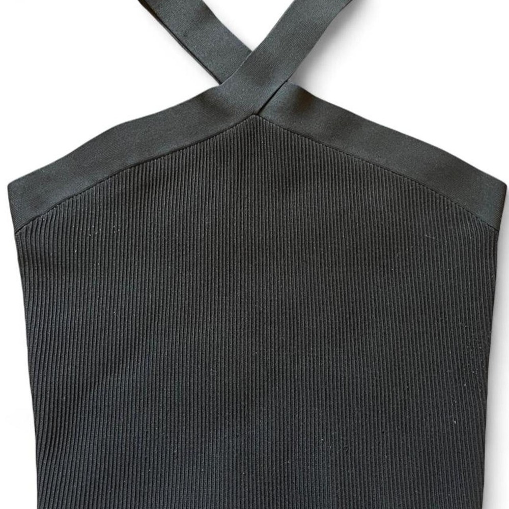 Babaton Halter Knit Top Women Size M Black Fair Ribbed Criss Cross Neck